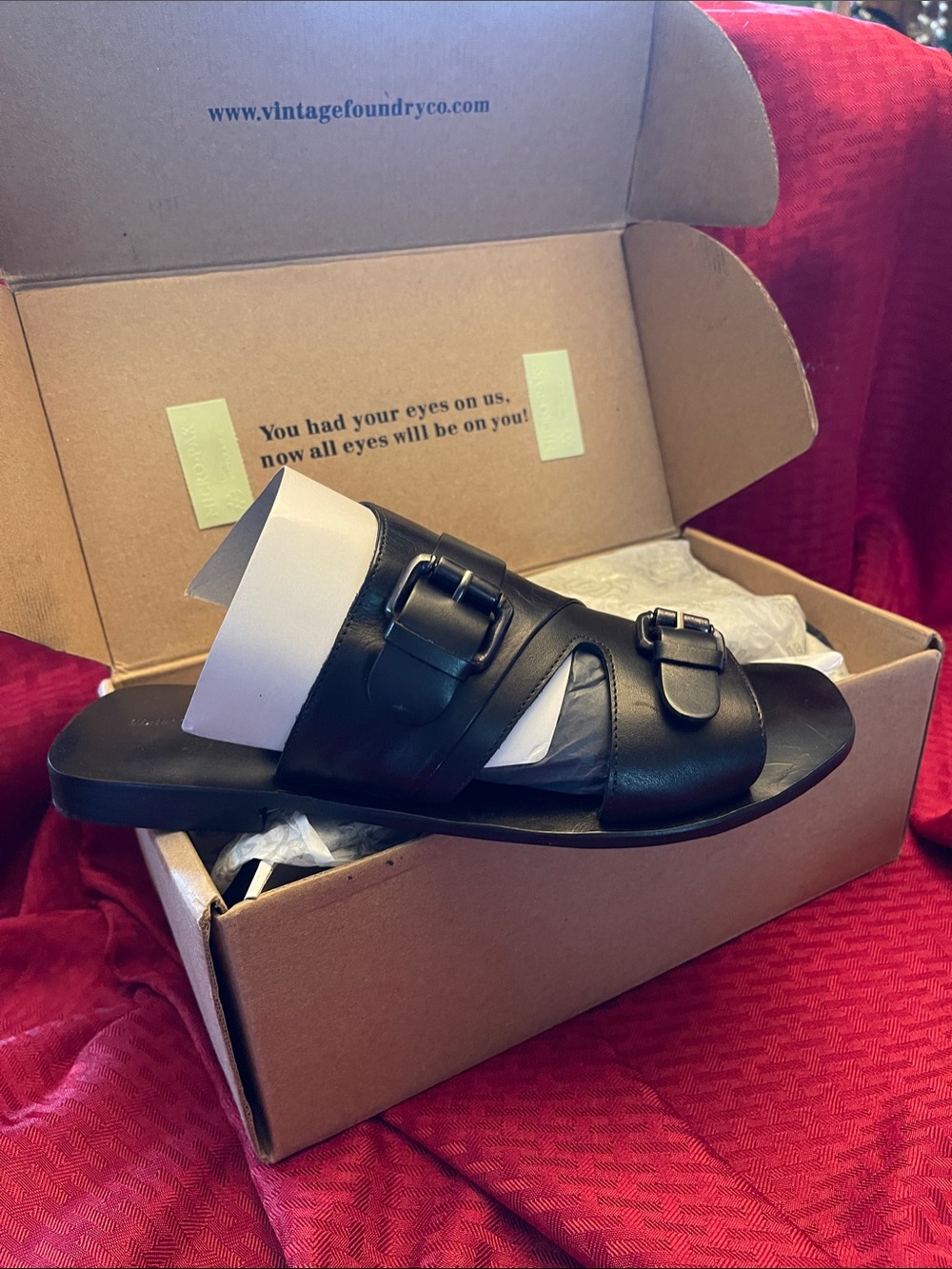 Vintage Foundry Co. Carmela - Women's Black Double-Buckle Slide Sandal